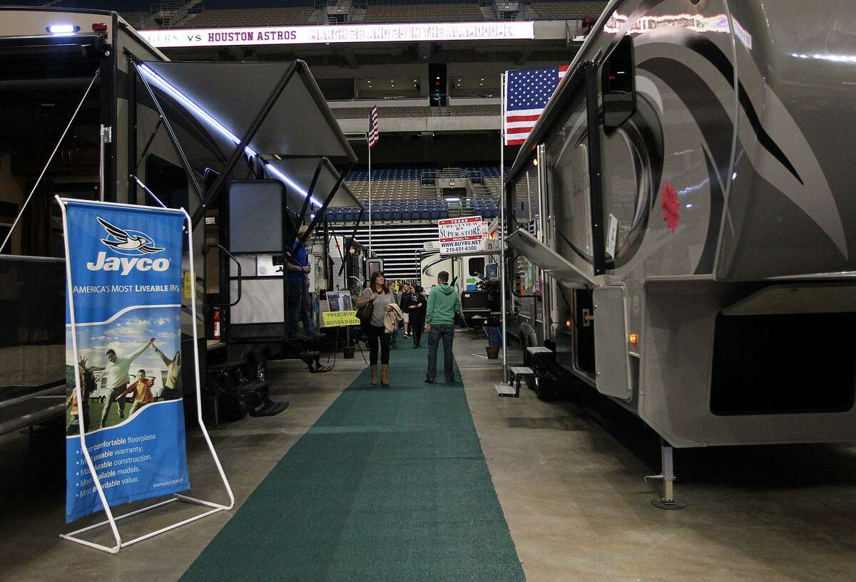 Patrons attend the San Antonio Boat and Travel Trailer Show at the Alamodome in 2014.