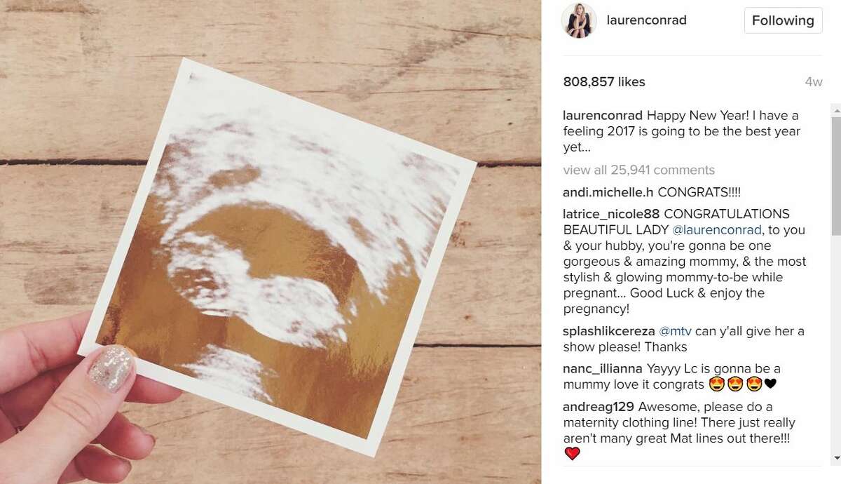 >> Keep clicking to see which celebrities announced a pregnancy in 2017.  Announcement Date: Jan. 1, 2017Lauren Conrad announced that she and husband William Tell are expecting with a social media post captioned, "Happy New Year! I have a feeling 2017 is going to be the best year yet..." Source: Instagram 