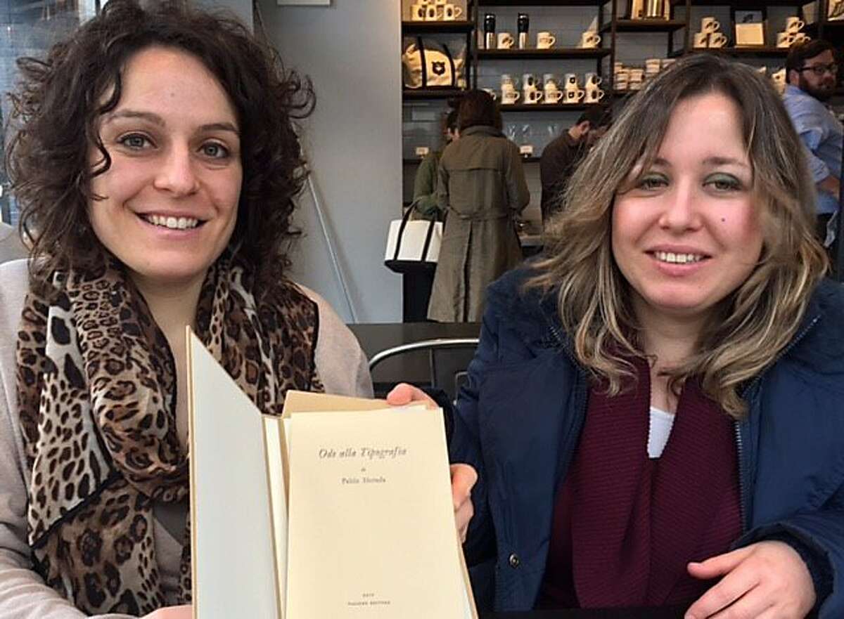 Elisa and Eleonora Tallone with Neruda tribute to their grandfather