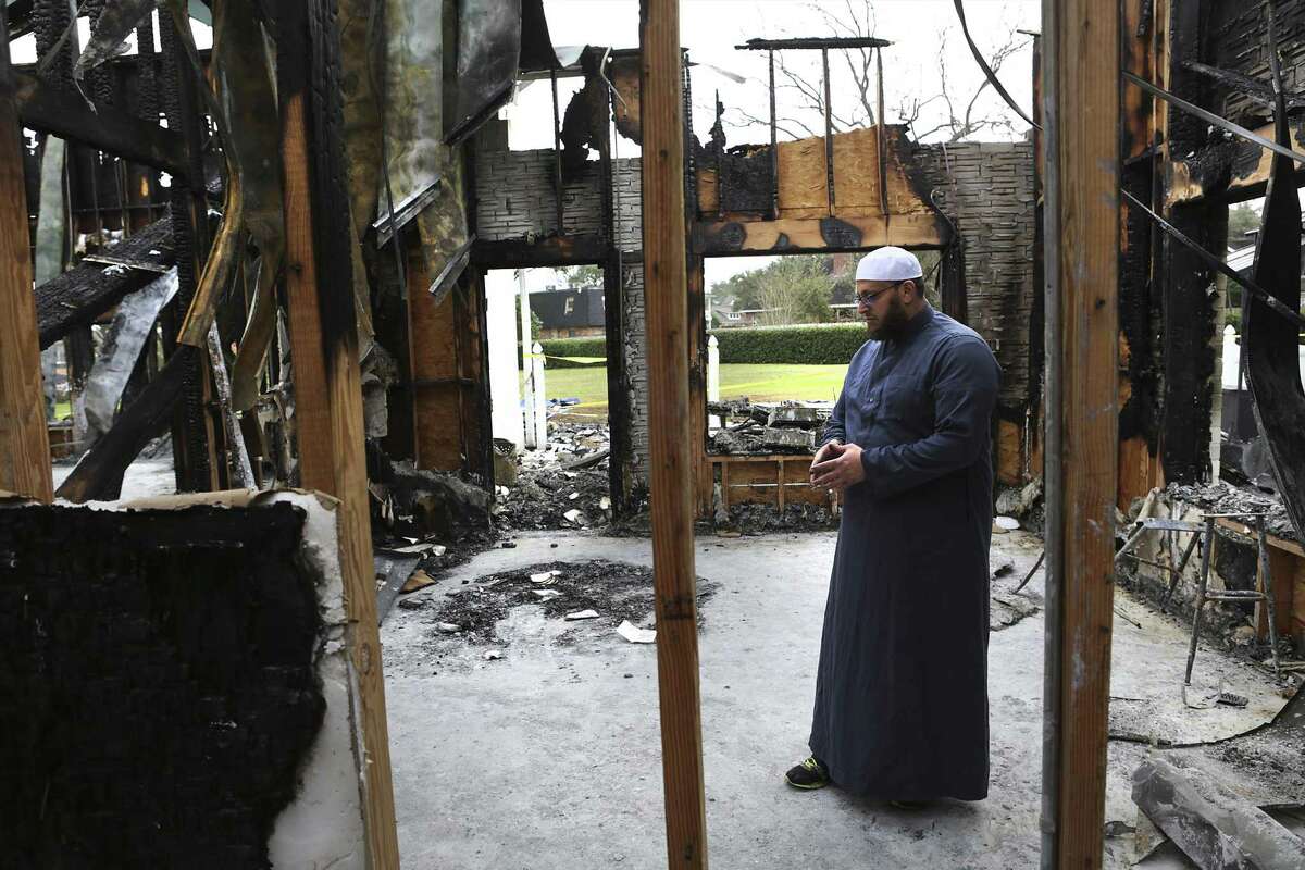 Imam Osama Hassan looks over the total loss of the Victoria Islamic Center, in Victoria, Texas on Tuesday, Feb. 2, 2017.