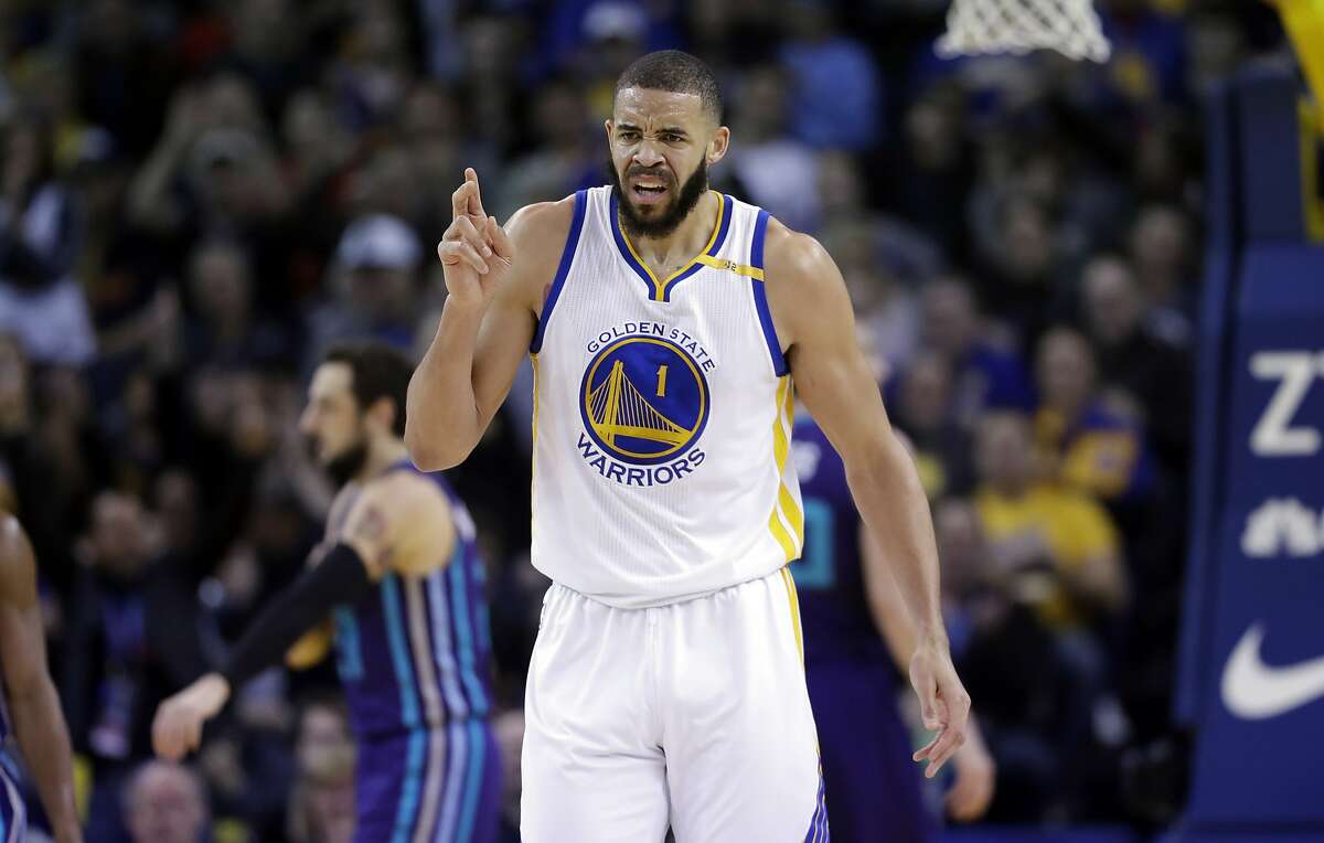 Golden State Warriors' JaVale McGee (1) during the first half of an NBA basketball game against the Charlotte Hornets Wednesday, Feb. 1, 2017, in Oakland, Calif. (AP Photo/Marcio Jose Sanchez)