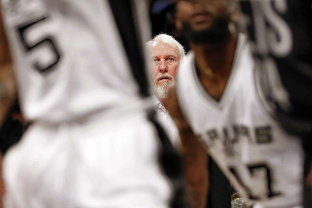 Spurs coach Gregg Popovich looks on during the first half against the Brooklyn Nets on Jan. 23, 2017, in New York.