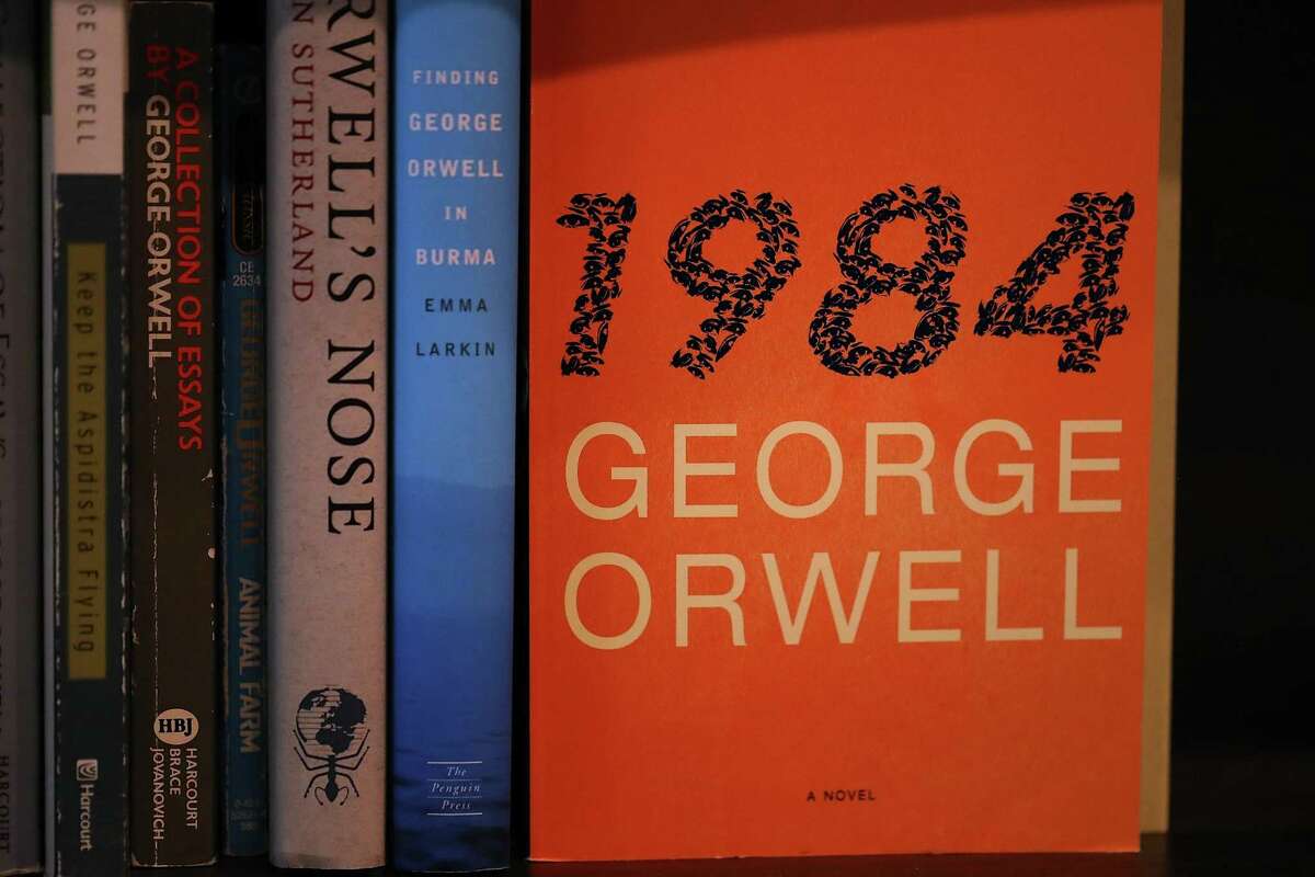 A copy of ‘1984,’ the classic novel by George Orwell, is displayed at The Last Bookstore in Los Angeles. A reader finds a parallel between the Trump administration and the dystopian view of the future in the book.