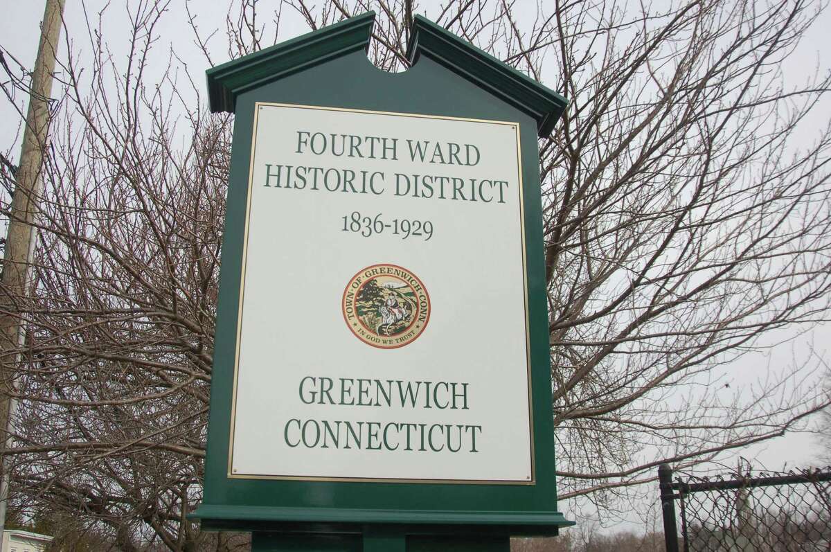 A sign designating the Fourth Ward Historic District in Greenwich Connecticut. Photo courtesy of Greenwich Time.