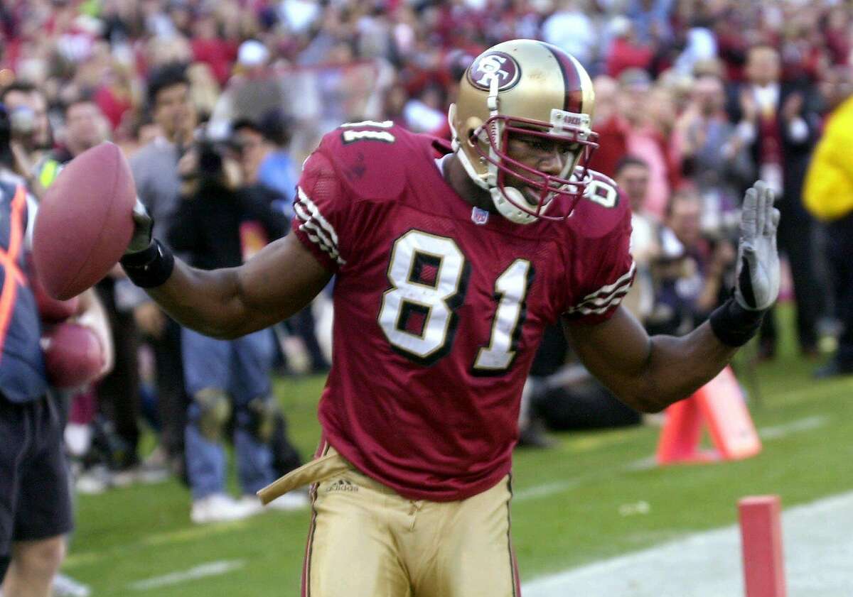 Wide receiver Terrell Owens of the San Francisco 49ers celebrates
