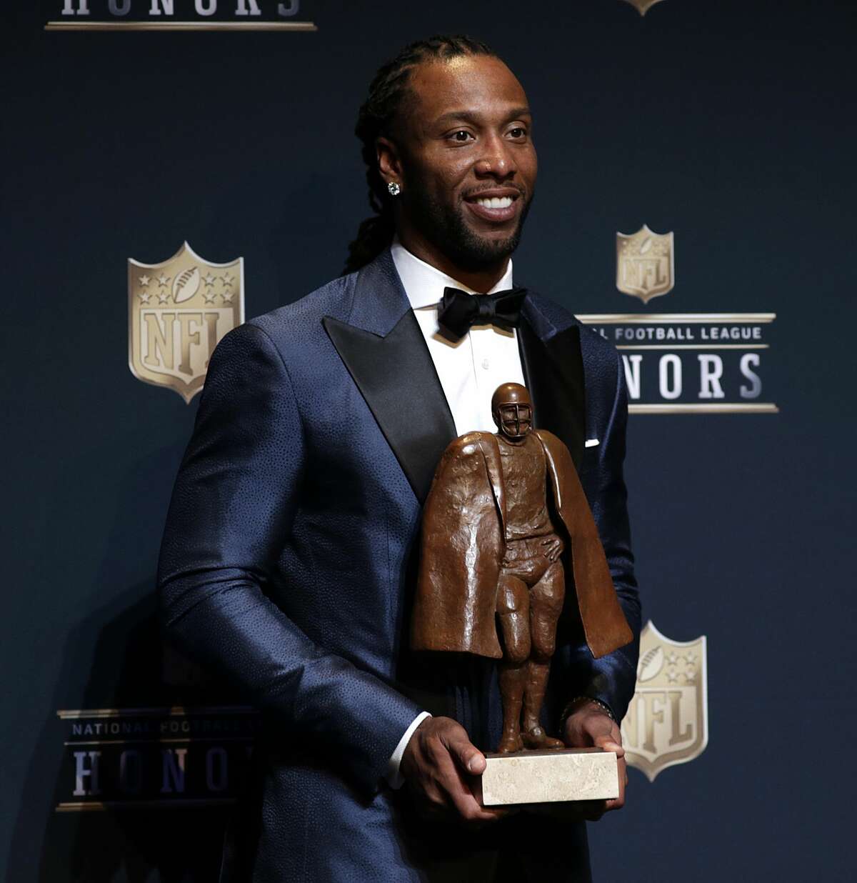 Walter Payton NFL Man of the Year co-winner Larry Fitzgerald during the NFL Honors media availability at the Wortham Center Saturday, Feb. 4, 2017, in Houston. ( James Nielsen / Houston Chronicle )