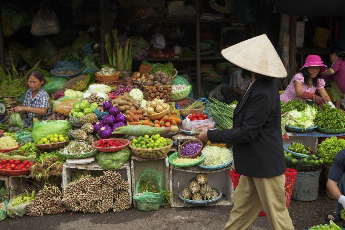 Fresh vegetables for sale at Dong Ba Market, Hue