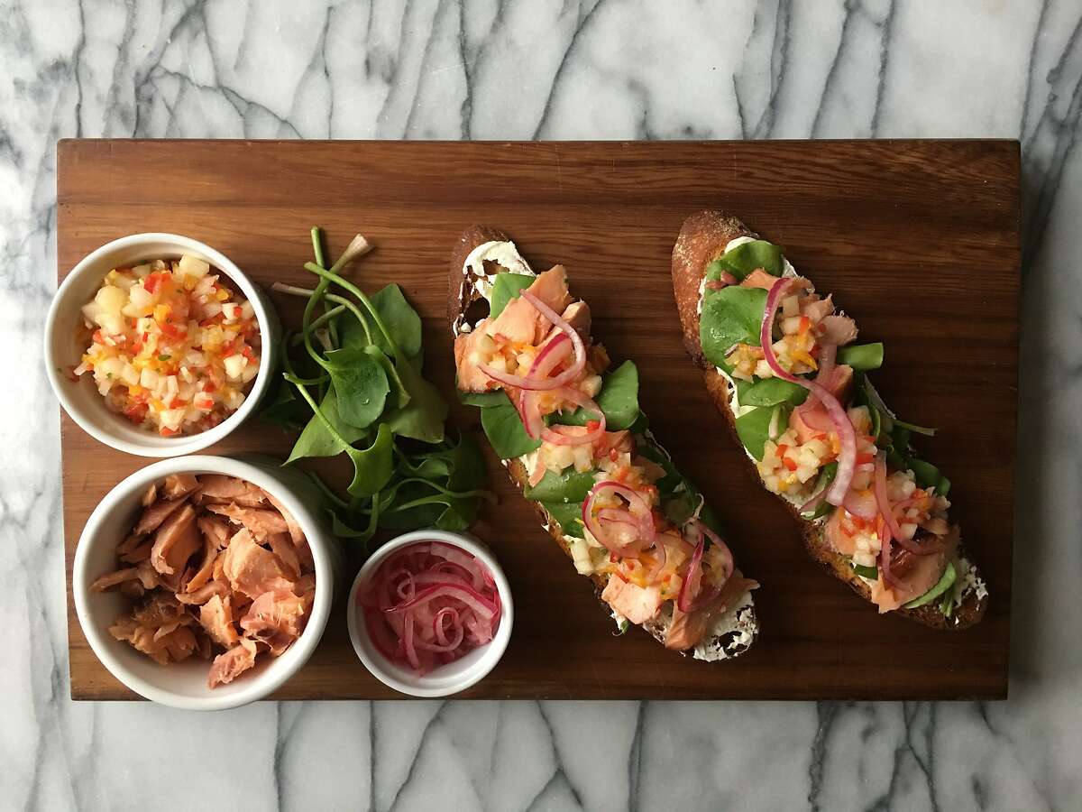 Open-faced Smoked Salmon Sandwiches with Asian Pear & Kumquat Relish