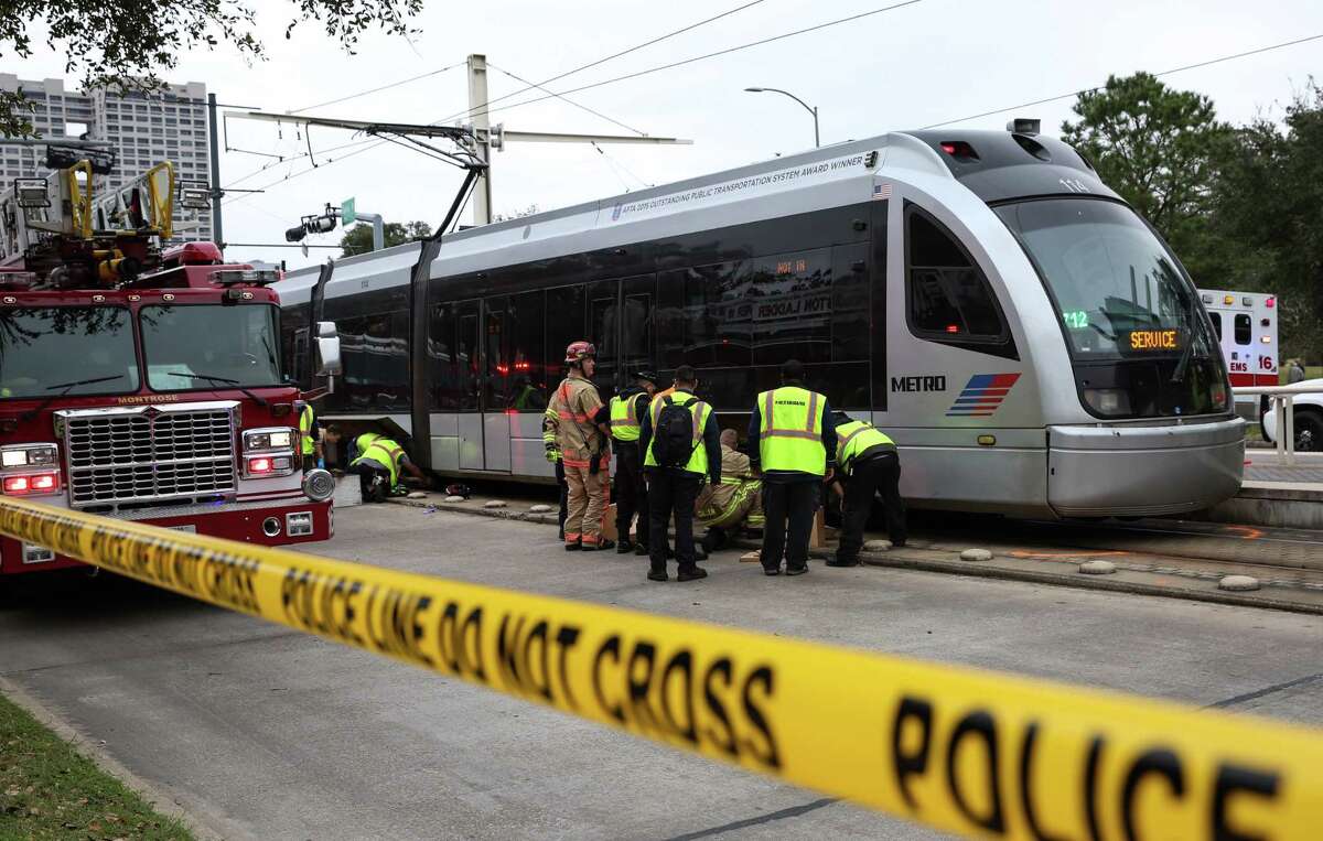 A METRO Rail hit and killed a female bicyclist at the intersection of Fannin Street and Sunset Boulevard next to Herman Park on Friday, February 3, in Houston. ( Yi-Chin Lee/ Houston Chronicle)
