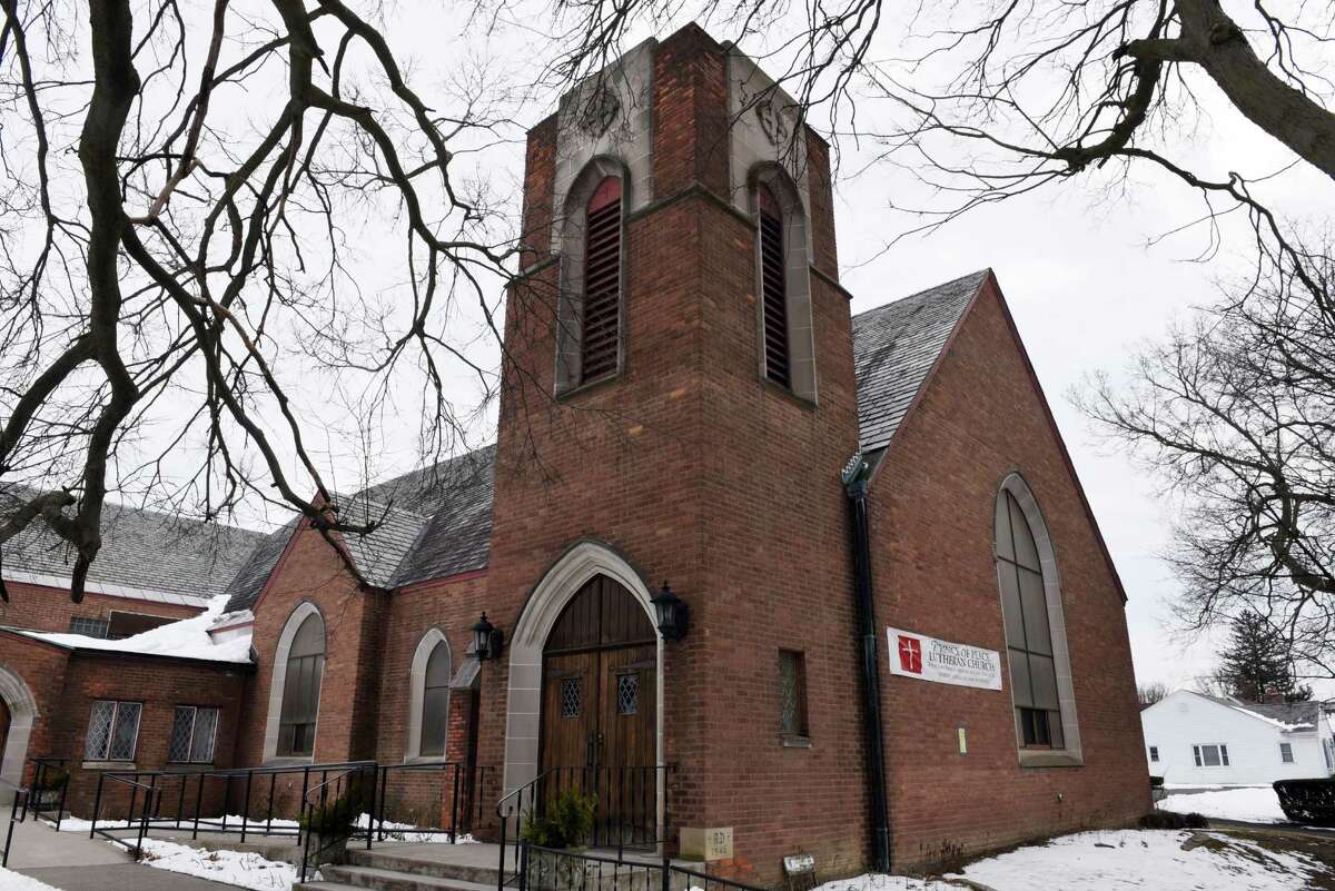Exterior of the Prince of Peace Lutheran Church on Third Ave. on Monday, Feb. 6, 2017, in the Lansingburgh neighborhood of Troy, N.Y. A Latham company is seeking zoning variances to convert a closed Lutheran church into a five-unit apartment building.(Will Waldron/Times Union)