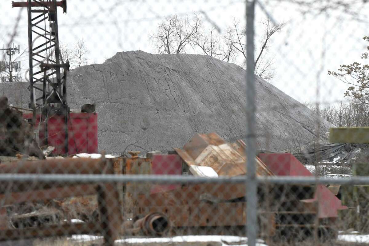 Road salt is stored at a facility off First St. on Monday, Feb. 6, 2017, in Troy, N.Y. (Will Waldron/Times Union)