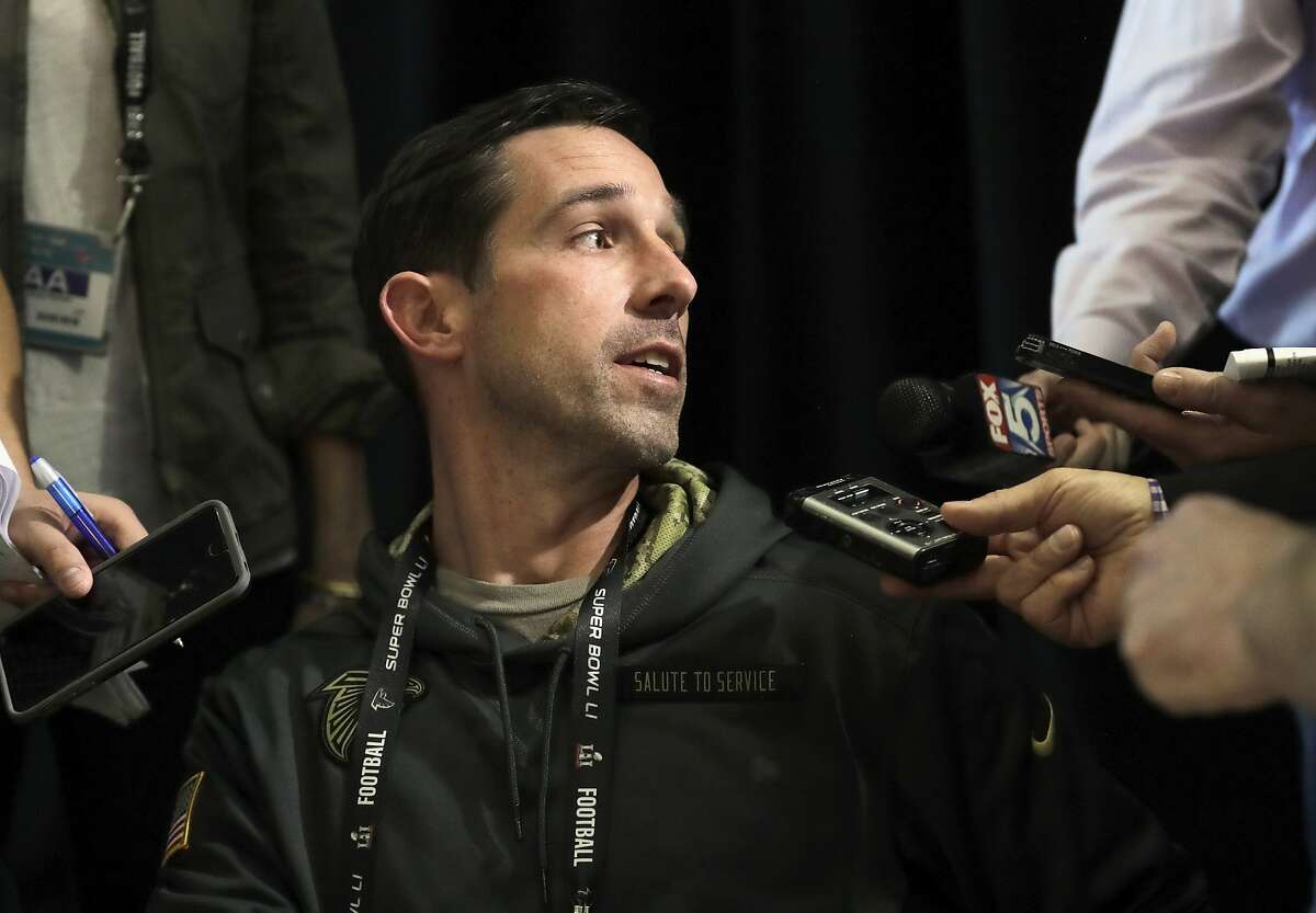 HOUSTON, TX - FEBRUARY 01: Offensive Coordinator Kyle Shanahan of the Atlanta Falcons speaks with the media during a Super Bowl LI press conference on February 1, 2017 in Houston, Texas. (Photo by Tim Warner/Getty Images)