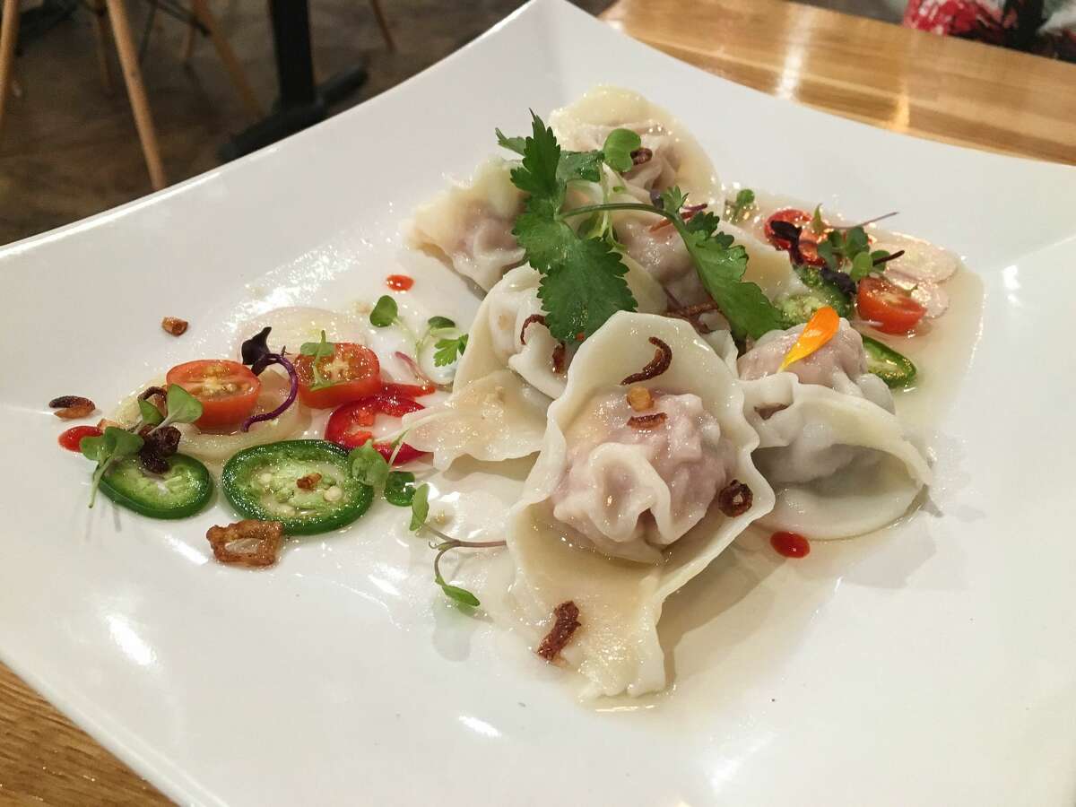Pork and Chinese sausage won tons in Vietnamese fish-sauce vinaigrette at Maba Pan-Asian Diner