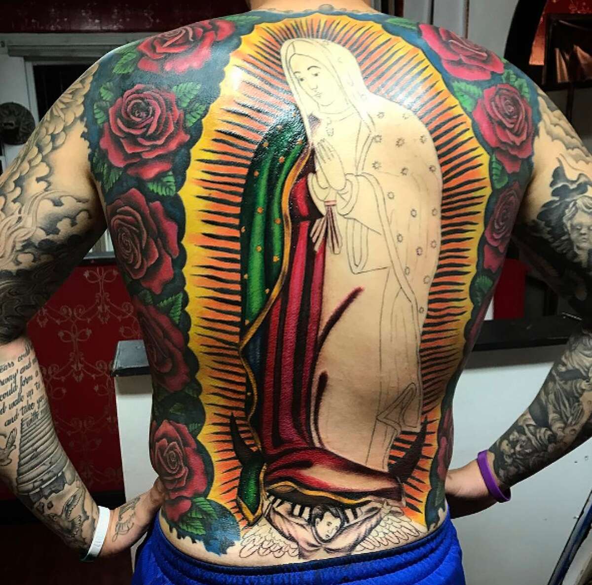 . man's giant Virgen de Guadalupe tattoo took months, over $4,000 to  complete