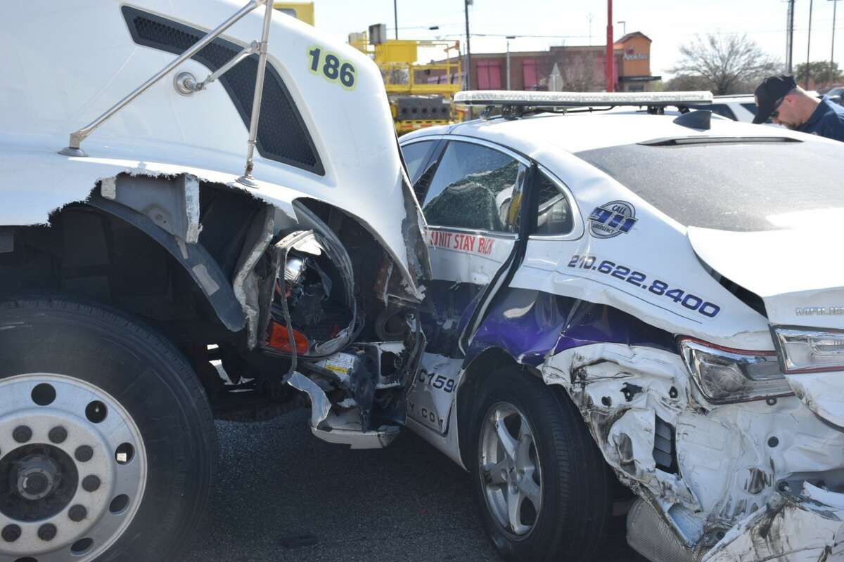 A S.E.A.L. Security patrol car carrying canine security for local H-E-B stores was involved in a wreck that closed parts of Interstate 35 on Wednesday, Feb. 8, 2017.