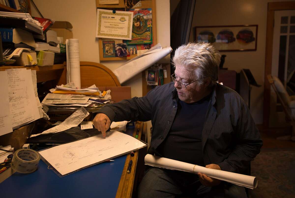 Boots Hughston, promoter for the 50th Anniversary Summer of Love Concert in Golden Gate Park, discusses blueprints at his home in Mill Valley, California on February 08, 2017. After nine months of work preparing for the concert, he was turned down for a permit from the city of San Francisco.