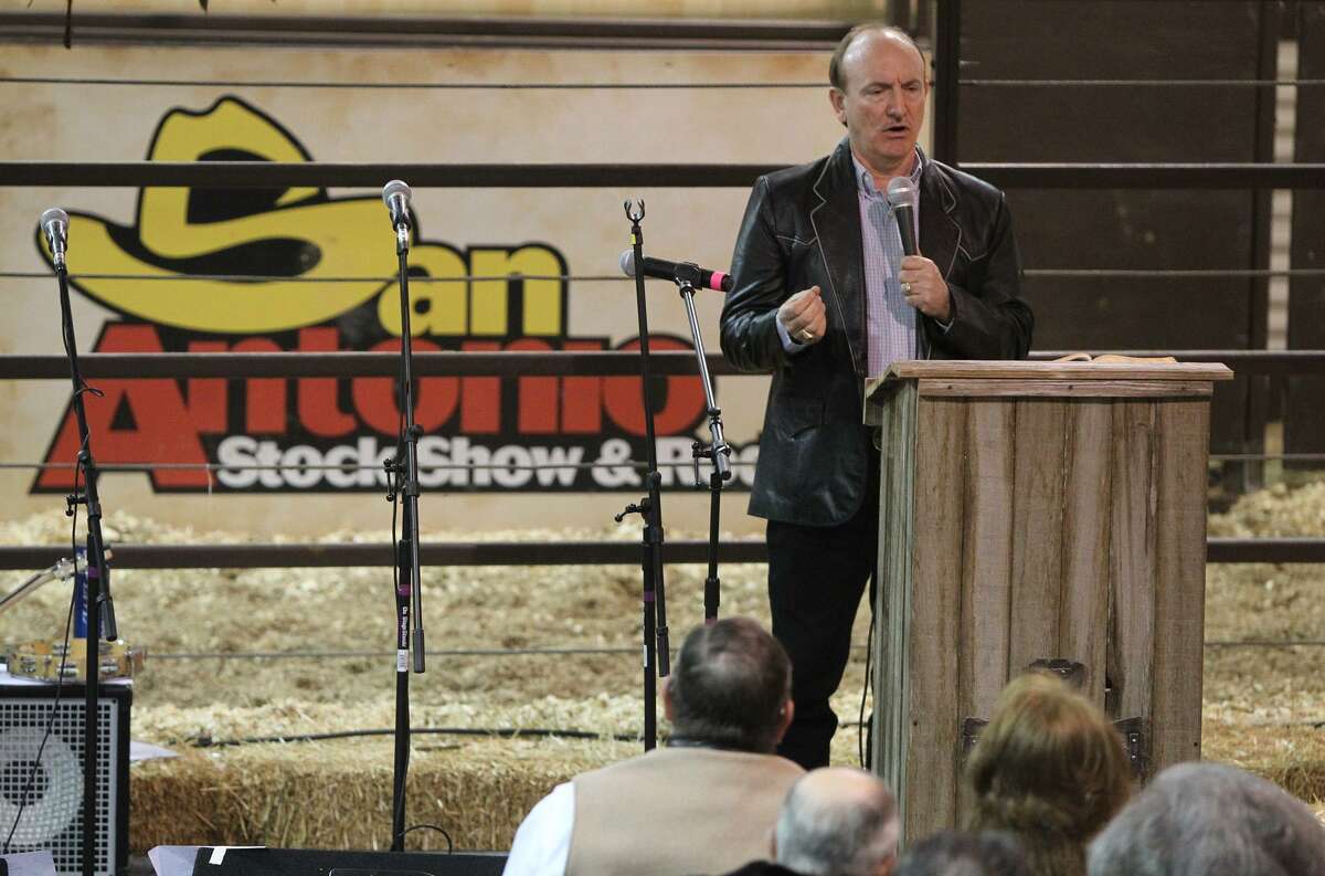 Dr. Mark Jones delivers the Sunday sermon at the Cowboy Church Sunday February 12, 2012 at the San Antonio Stock Show & Rodeo. John Davenport/San Antonio Express-News