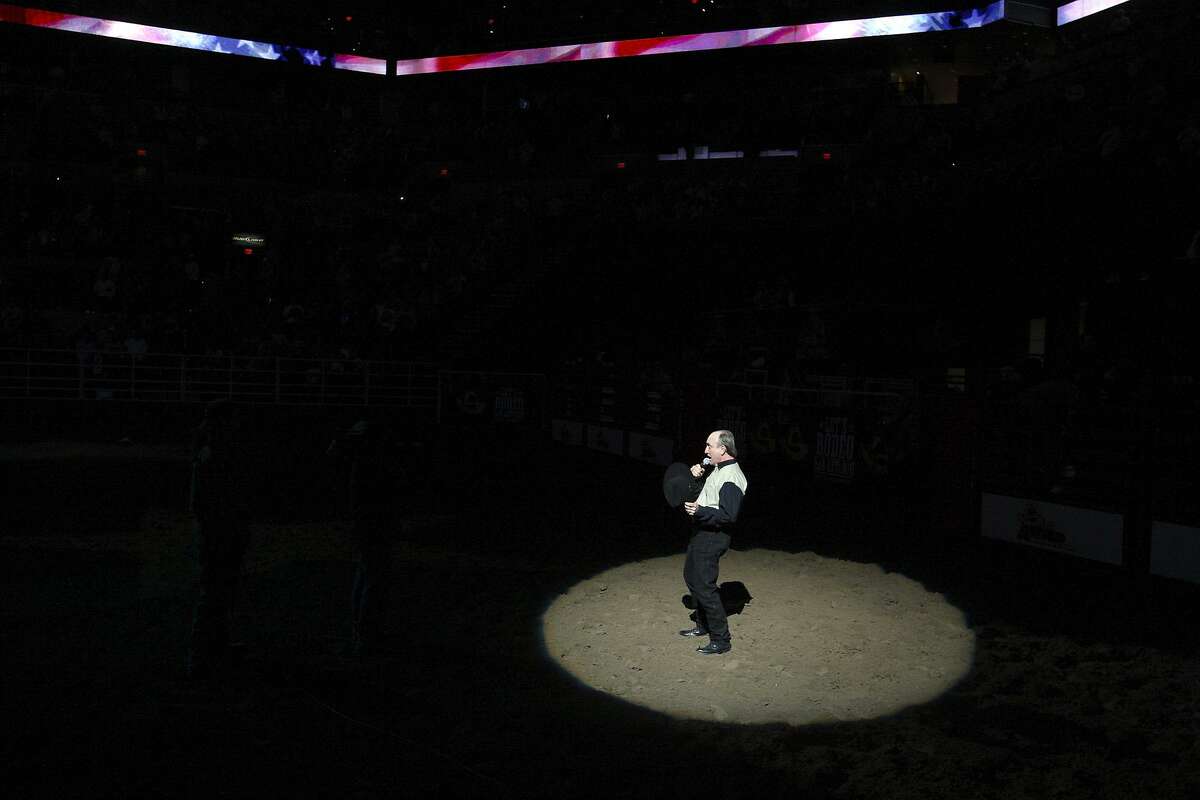 FOR METRO - Mark Jones sings the National Anthem Friday Feb. 18, 2011 during the San Antonio Stock Show & Rodeo at the AT&T Center. (PHOTO BY EDWARD A. ORNELAS/eaornelas@express-news.net)