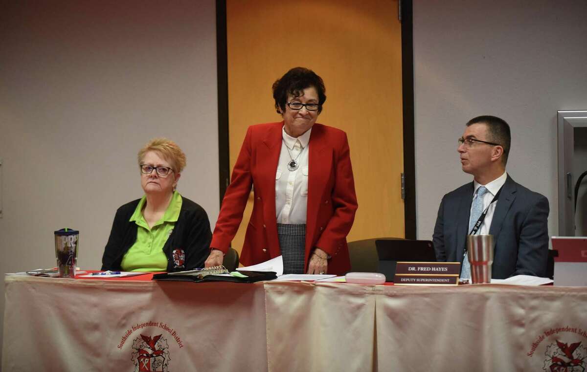 Velia Minjarez, appointed by the Texas Education Agency as the conservator for Southside Independent School District, is introduced at a board meeting on Thursday, February 9, 2017.