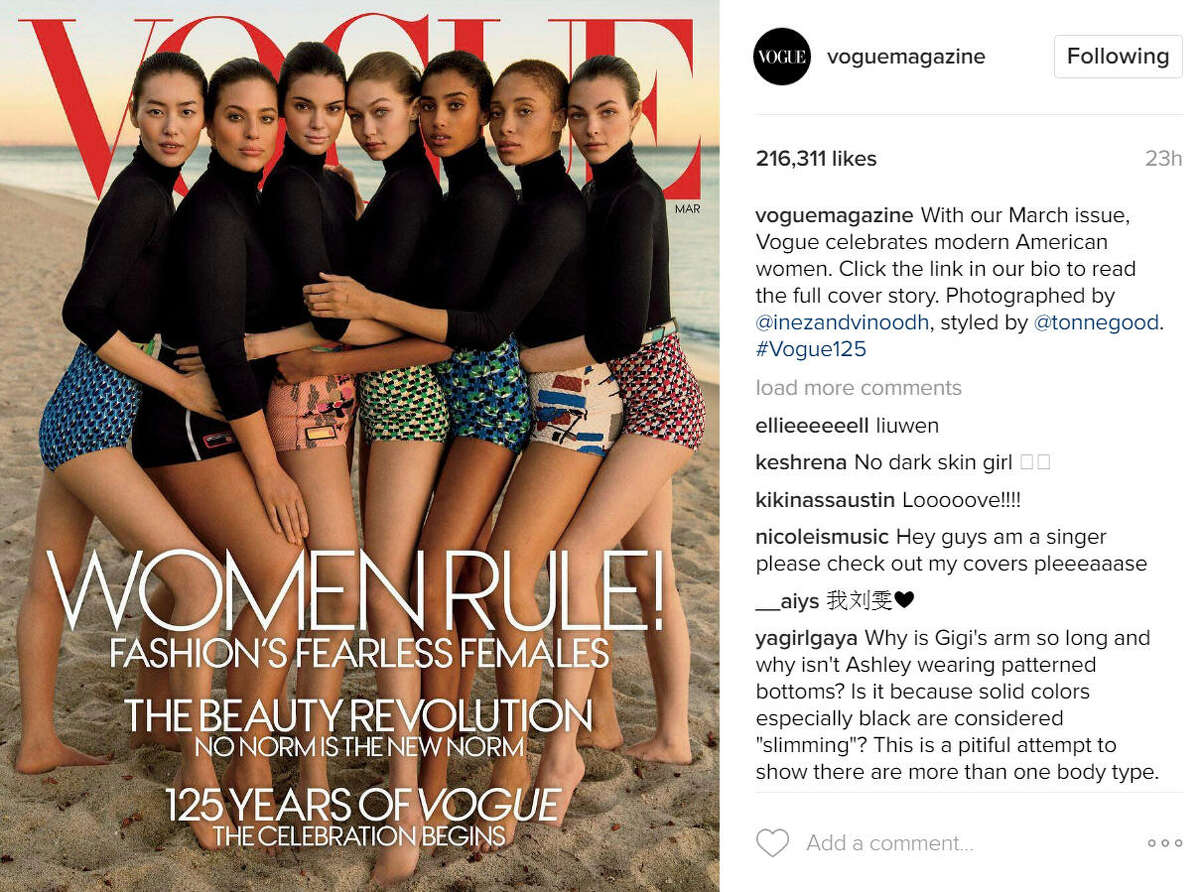 Vogue is accused of Photoshopping techniques to make plus-size model Ashley Graham look smaller in her recent Vogue cover. Source: Instagram