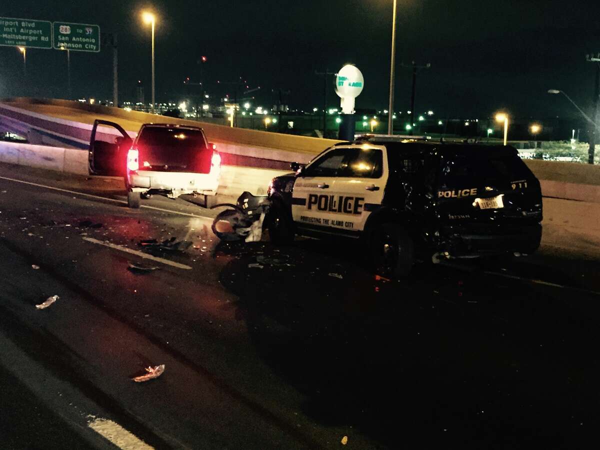 According to Ofc. Doug Green, a spokesman for the San Antonio Police Department, the officer's vehicle was rear ended by a Chevy Truck around 1 a.m. Friday, Feb. 10, 2017, near Loop 410 and U.S. Highway 281.