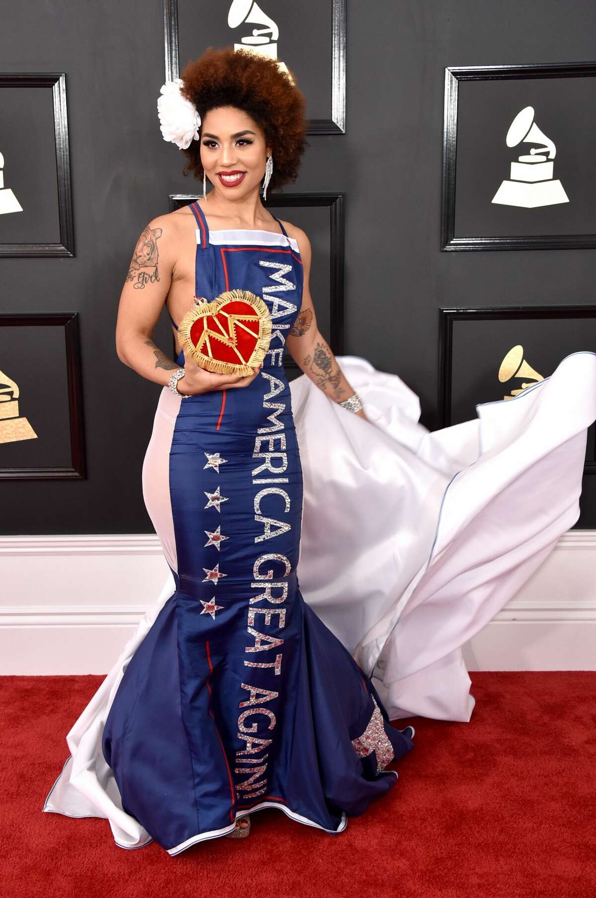 Singer Joy Villa Wears Make America Great Again Trump Dress To The Grammys