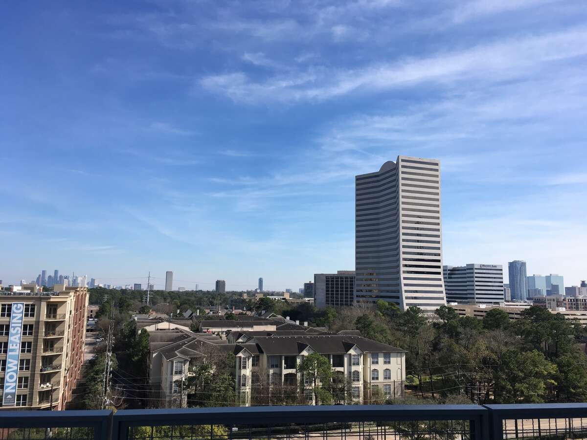 The view of Amegy's former headquarters at 4400 Post Oak Parkway from its new tower at 1717 W. Loop. The space, totaling 175,000 square feet, is being marketed for lease by owner Shorenstein Properties.
