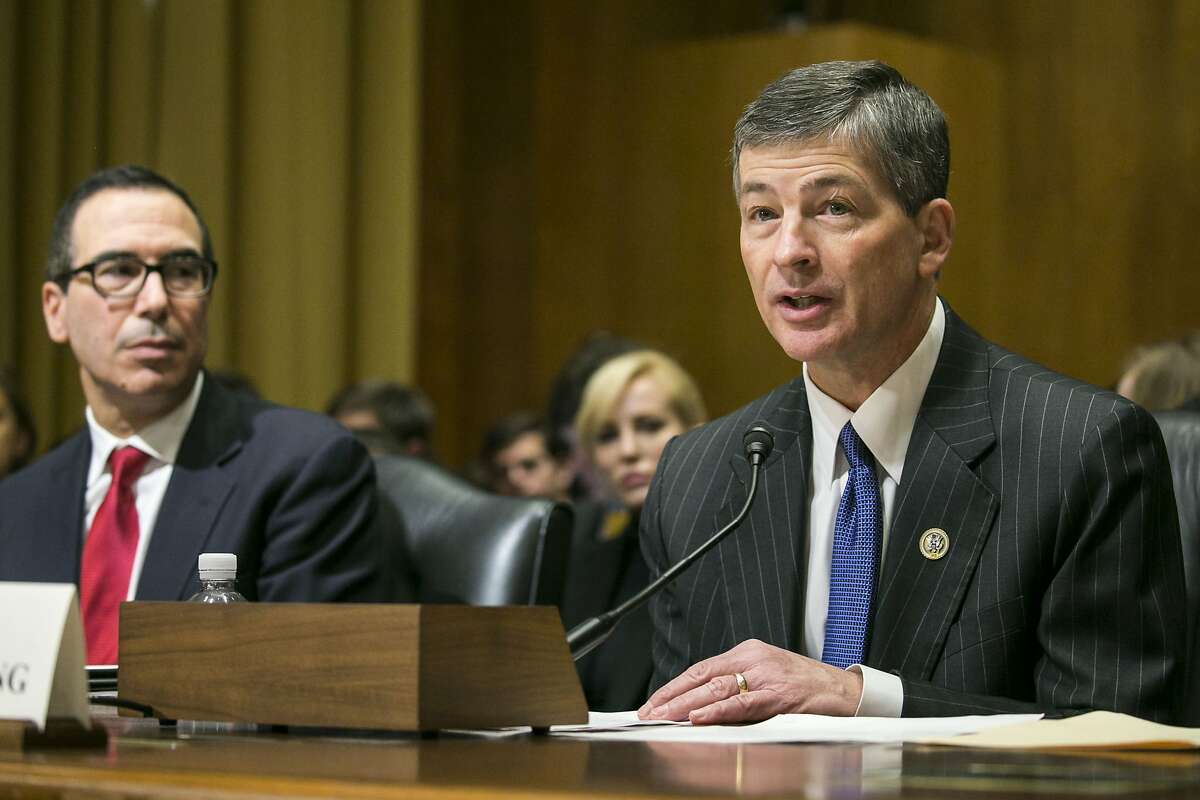 FILE — Rep. Jeb Hensarling (R-Texas) introduces Steven Mnuchin, Donald Trump's nominee for treasury secretary, at his confirmation hearing on Capitol Hill in Washington, Jan. 19, 2017. Hensarling, who chairs the House Financial Services Committee, is reportedly crafting legislation to neuter the Consumer Financial Protection Bureau. (Al Drago/The New York Times)