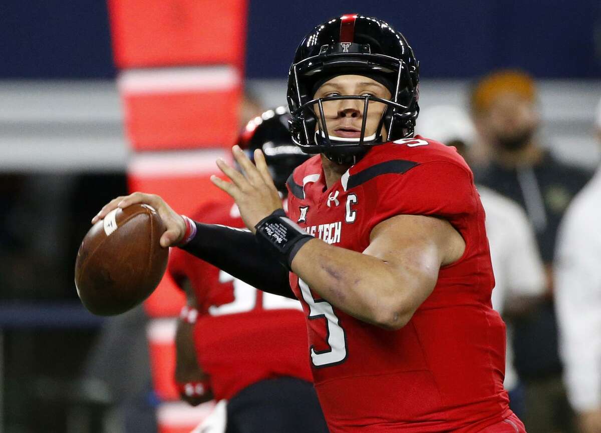 Texas Tech quarterback Patrick Mahomes looks to throw against Baylor during the first half on Nov. 25, 2016, in Arlington.
