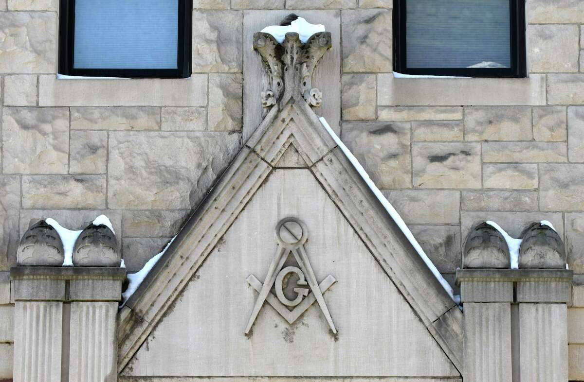 Detail above the doorway of a former Masonic Temple at 130 Remsen St. on Tuesday, Feb. 14, 2017, in Cohoes, N.Y. (Will Waldron/Times Union)