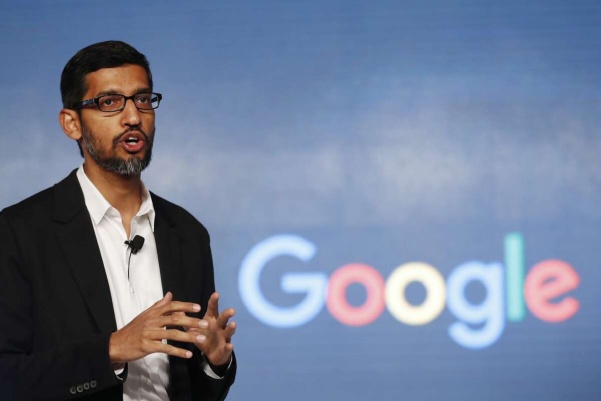 FILE - In this Wednesday, Jan. 4, 2017, file photo, Google CEO Sundar Pichai speaks during a news conference on Google's collaboration with small scale local businesses in New Delhi. U.S. tech companies fear the Trump administration will target a visa program they cherish for bringing in engineers and other specialized workers from other countries. Although these visas, known as H-1B, aren�t supposed to displace American workers, critics say safeguards are weak. This comes amid a temporary ban on nationals of seven Muslim-majority countries from entering the U.S., including those who are employed by Google and other tech companies but were out of the country when the surprise order was issued Friday, Jan. 27. (AP Photo/Tsering Topgyal, File)