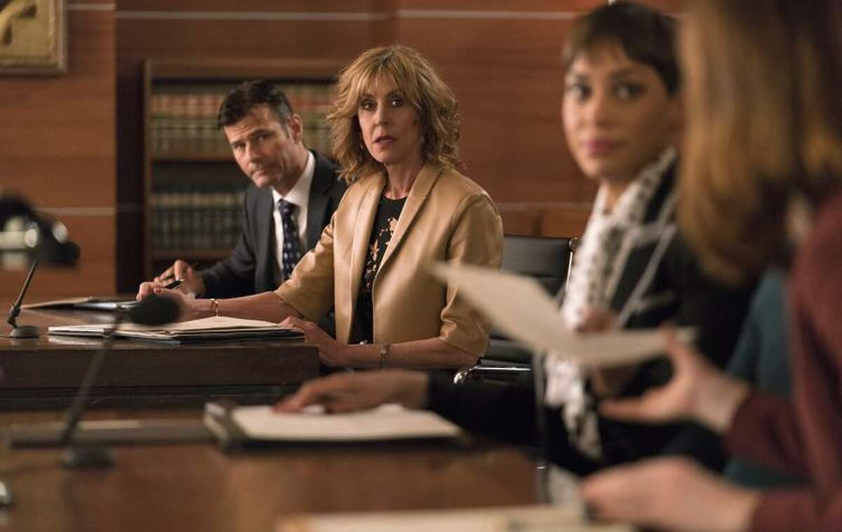 Christine Lahti as Andrea Stevens in “The Good Fight” on CBS, with some of the “Good Wife” cast.