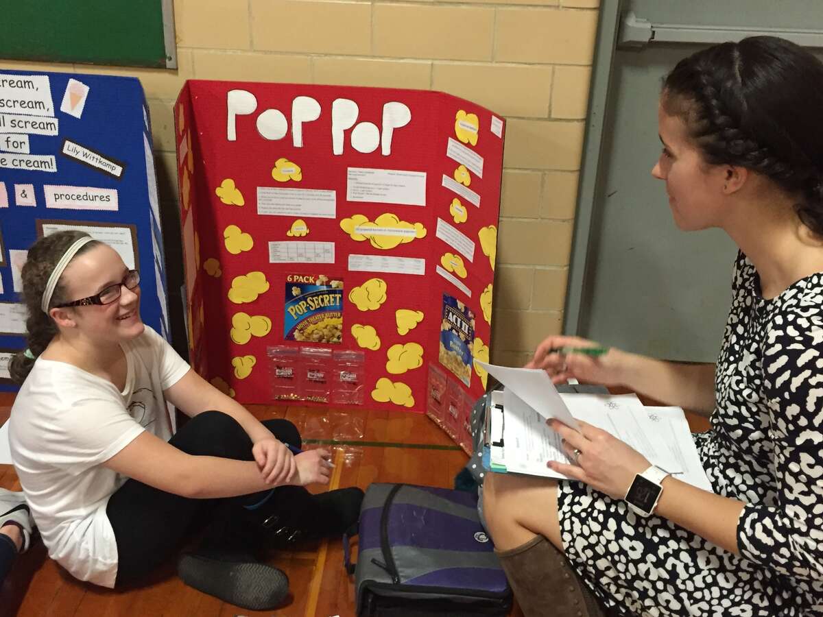 Seventh Grade Teacher Maggie Dust talks to Haley Kowalski about her project.