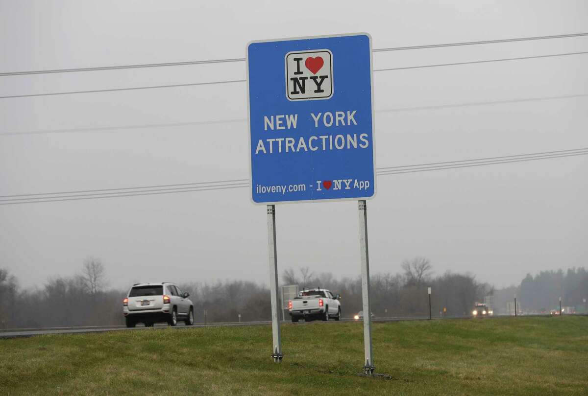 Vehicles pass an "I Love New York" sign on the New York State Thruway, Tuesday, Nov. 29, 2016, in Utica, N.Y. Officials with the Federal Highway Administration officials say the signs don?’t conform to federal standards and pose a dangerous distraction for motorists. Ready to hit the road and explore New York state? Here are some destinations in the Hudson Valley.