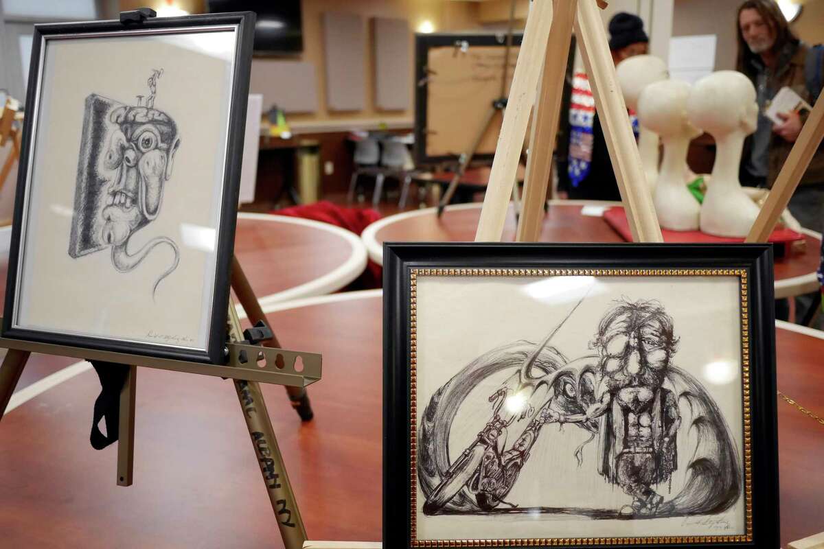 A view of some of the drawings by Veteran David Stephany that are part of the Local Veteran's Art Show at the Stratton VA Medical Center on Wednesday, Feb. 15, 2017 in Albany, N.Y. In 2023, art therapy was removed from bills that would have allowed it to be covered by insurance in New York (Paul Buckowski / Times Union)