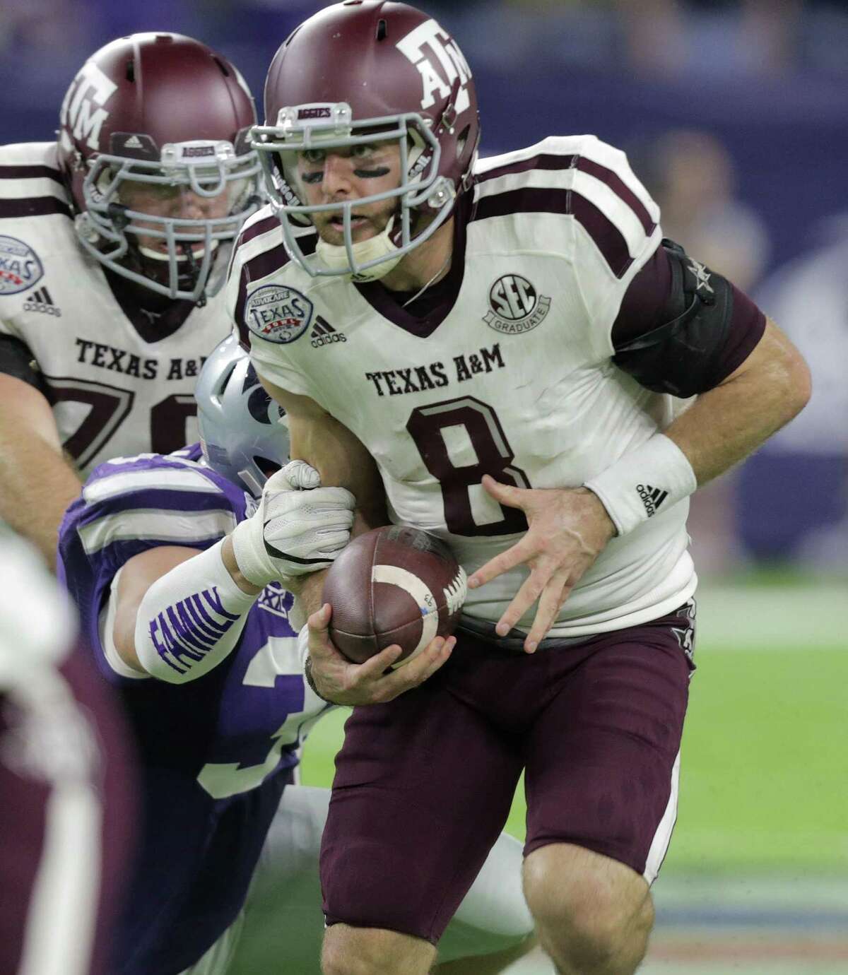 Texas A&M quarterback Trevor Knight breaks away during the second half of the Texas Bowl at NRG Stadium on Dec. 28, 2016, in Houston.