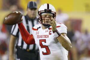 Texas Tech’s Patrick Mahomes looks to pass against Arizona State during the first half on Sept. 10, 2016, in Tempe, Ariz.