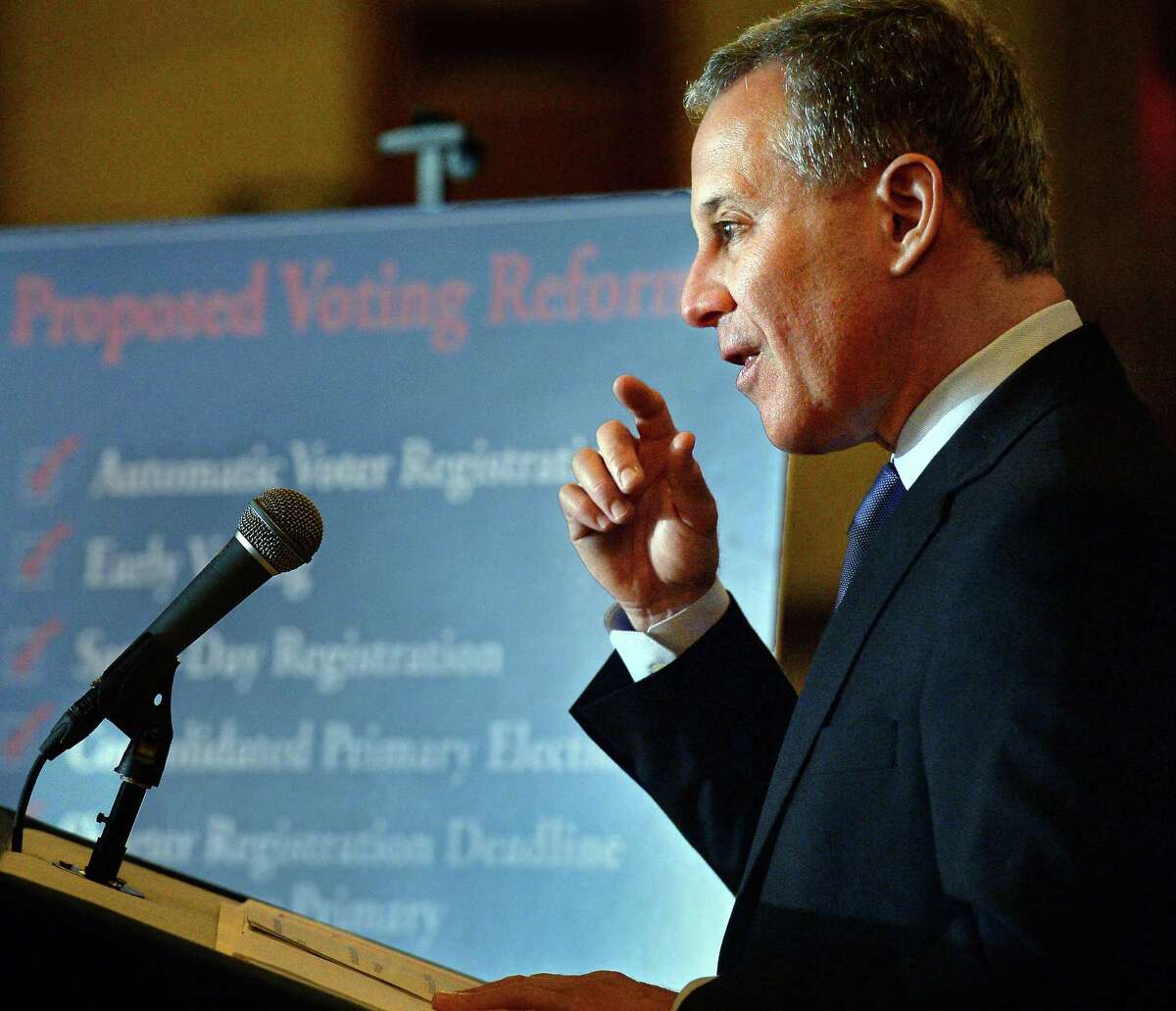 Attorney General Eric Schneiderman releases a report on voting rights across the state, detailing the results of his inquiry into the unprecedented level of voting complaints regarding the April 2016 presidential primary during a news conference at the Capitol Tuesday Dec. 6, 2016 in Albany, NY. (John Carl D'Annibale / Times Union)