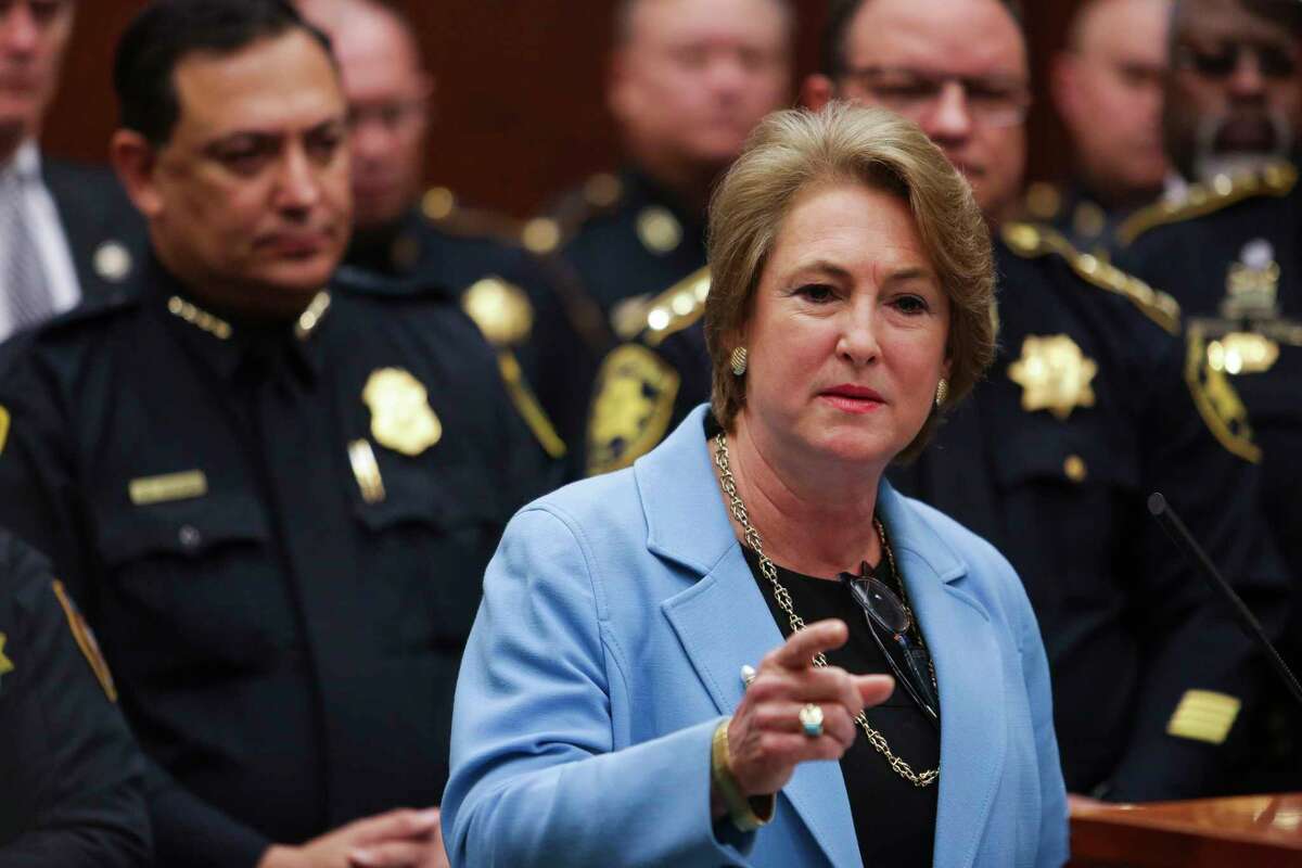 Harris County district attorney Kim Ogg announces a new policy to decriminalize low-level possession of marijuana Thursday, Feb. 16, 2017 in Houston. The new policy means that most misdemeanor offenders with less than four ounces of marijuana will not be arrested, ticketed or required to appear in court if they agree to take a four-hour drug education class. ( Michael Ciaglo / Houston Chronicle )