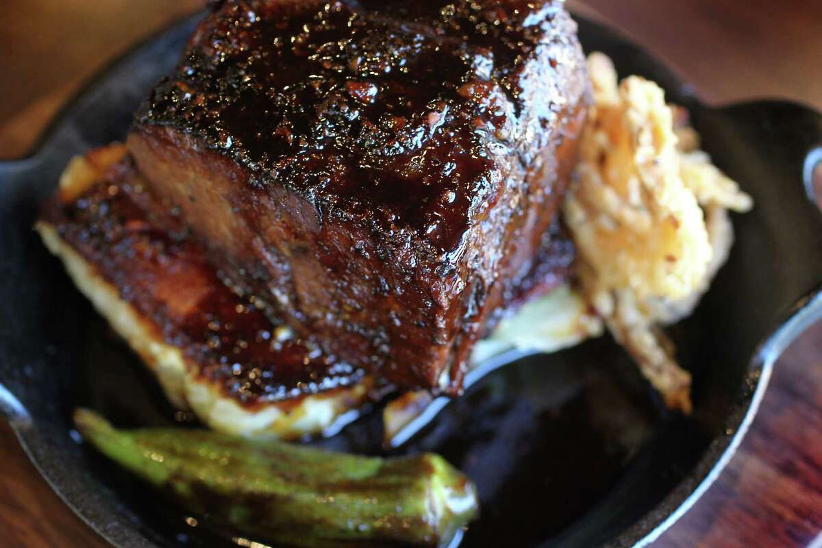 12-Hour Beef Short Rib with black pepper sauce and potato gratin at Bosscat Kitchen & Libations, 4310 Westheimer.