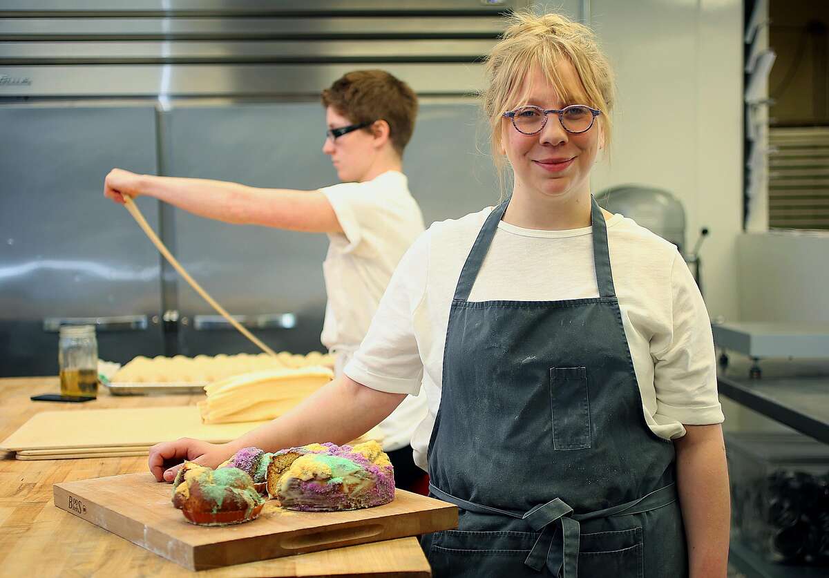 Partner and head baker Avery Ruzicka shows how to make King Cake at Manresa Bread on Thursday, February 16, 2017, in Los Gatos, Calif.