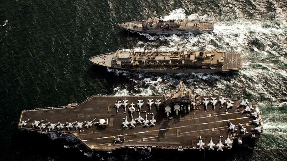 Glenn Defense Marine Asia, the company run by Leonard Glenn Francis, serviced ships including those belonging to the Ronald Reagan Carrier Strike Group. Three ships in that group are shown operating in the Persian Gulf on May 20, 2006.
