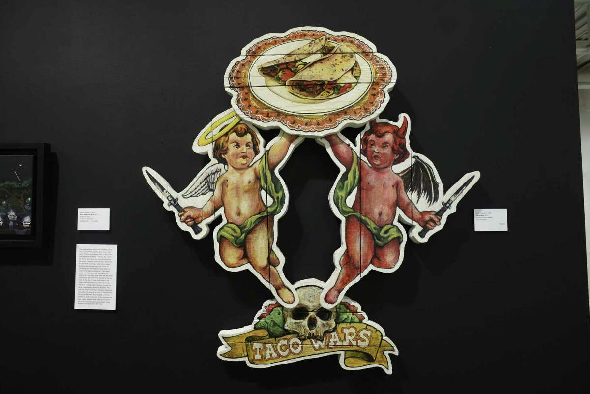 Michael Breidenbach’s “Taco Wars” is another of artist’s taco-themed works at “multiples.”