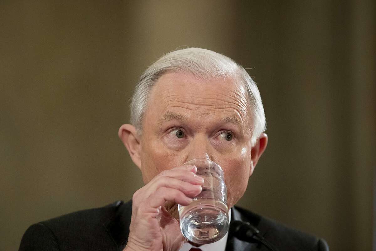 Attorney General-designate, Sen. Jeff Sessions, R-Ala. drinks water as he testifies on Capitol Hill in Washington, Tuesday, Jan. 10, 2017, at his confirmation hearing before the Senate Judiciary Committee'. (AP Photo/Andrew Harnik)