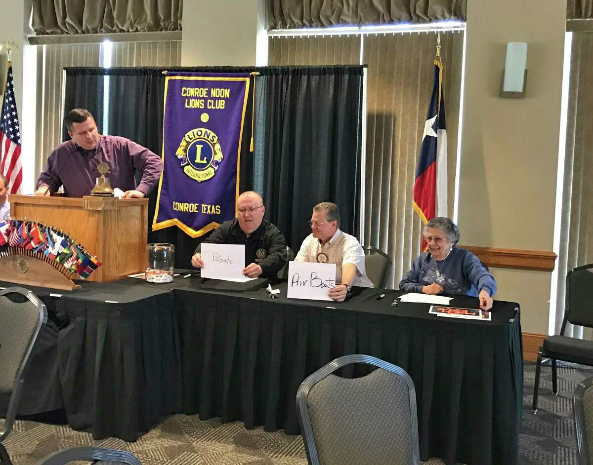 Members of the Conroe Noon Lions Club took a break from their usual program for a round of "The Match Game" as contestants tried to match with with club panelists. Pictured (left to right) are emcee Warner Phelps, Judge Wayne Mack, Wes Carr and Ladoris Caties.