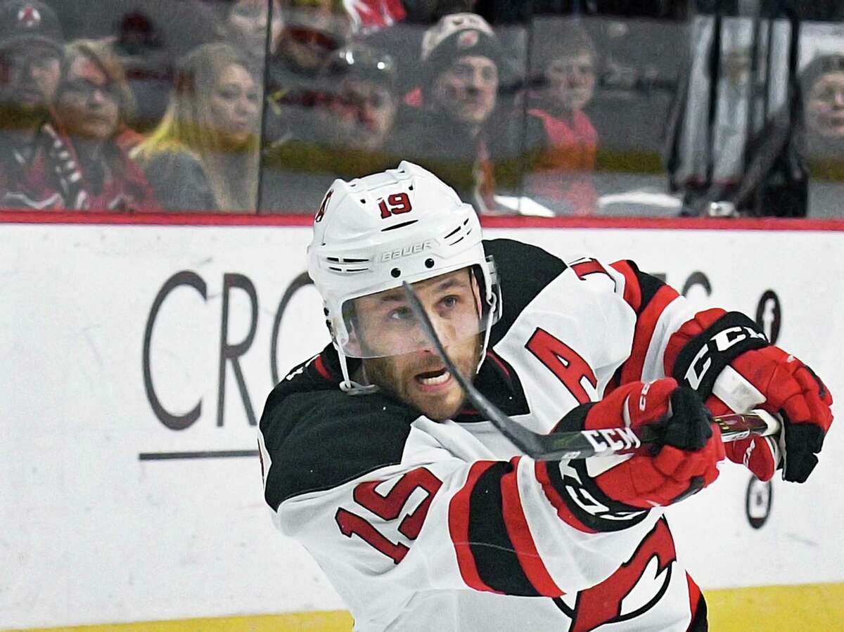 Albany Devils' #19 Carter Camper scores a goal during Saturday's game against the Bridgeport Sound Tigers at the Times Union Center Feb. 18, 2017 in Albany, NY. (John Carl D'Annibale / Times Union)