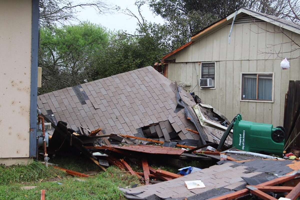 A home in the 4700 block of Crested Grove suffered severe damage when heavy storms hit San Antonio's northeast side on Monday, Feb. 20, 2017.