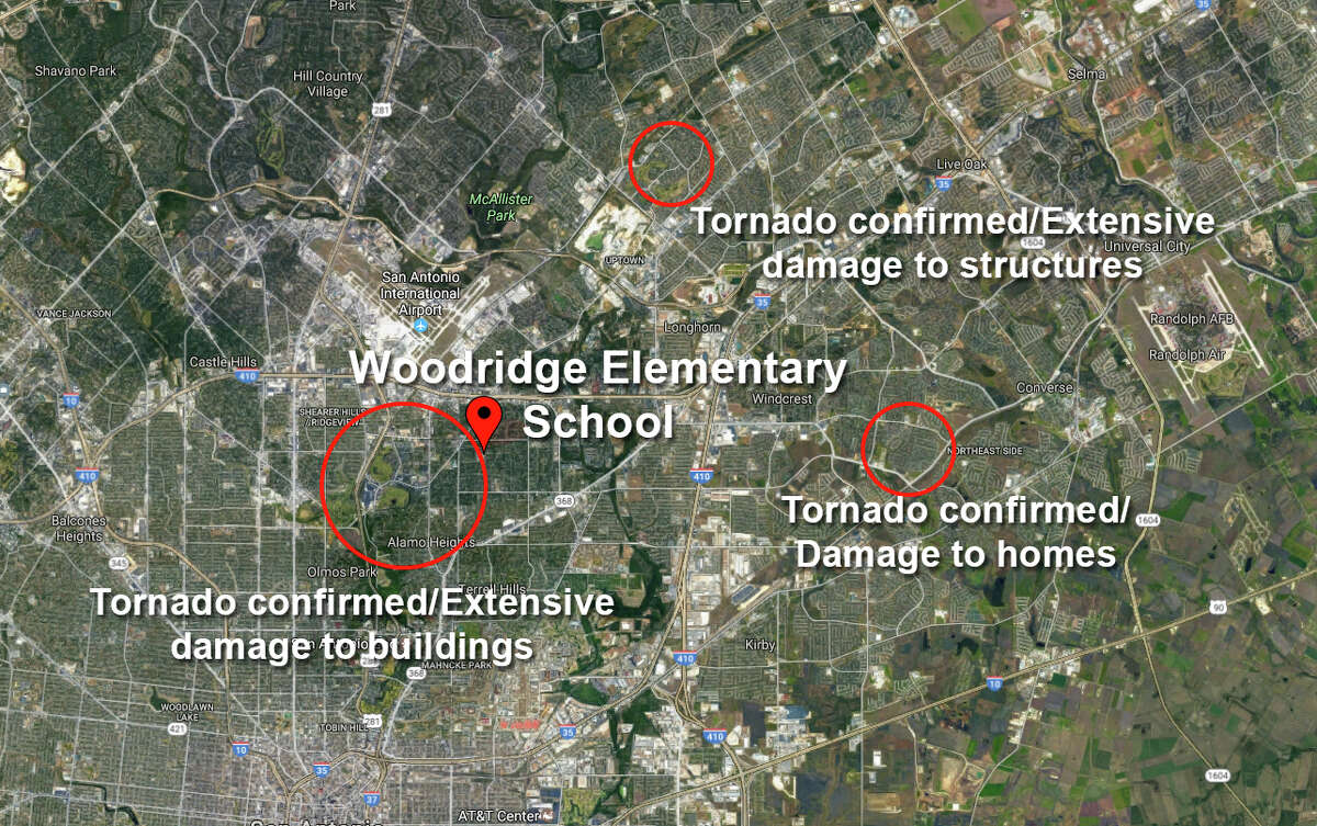 Classes at Woodridge Elementary School in the Alamo Heights Independent School District were cancelled after a CPS Energy crew was unable to restore power to the building following Sunday's tornado storm.