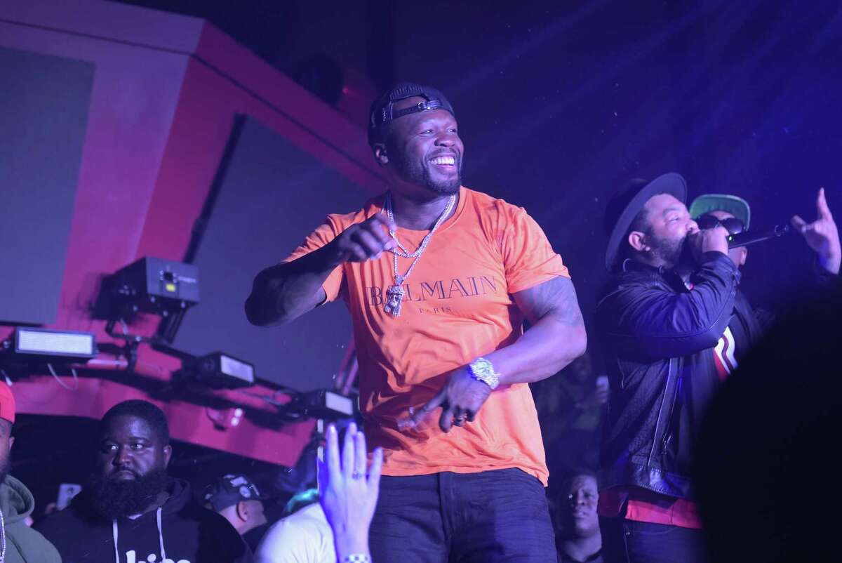 HOUSTON, TX - FEBRUARY 04: Curtis "50 Cent" Jackson onstage at the Playboy party with TAO at Spire Nightclub on February 4, 2017 in Houston, Texas.