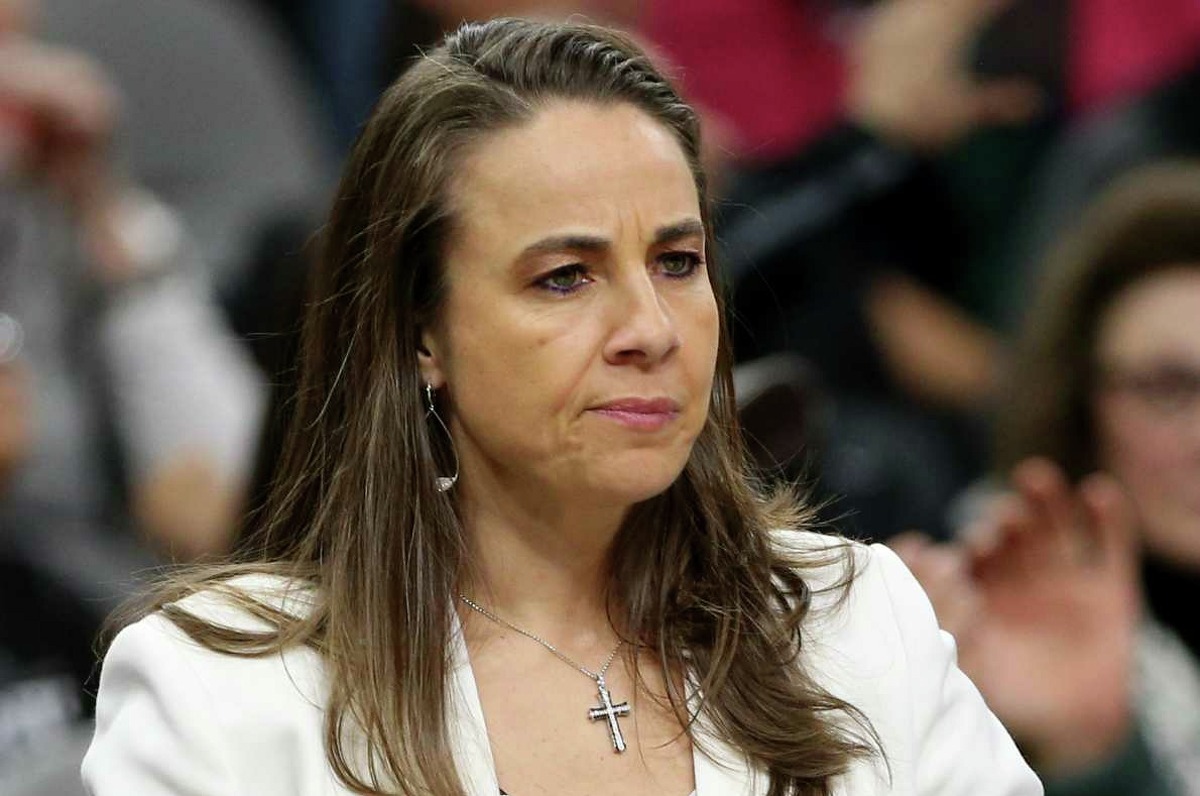 San Antonio Spurs assistant coach Becky Hammon stands during a timeout in first half action against the Denver Nuggets Saturday Feb. 4, 2017 at the AT&T Center.